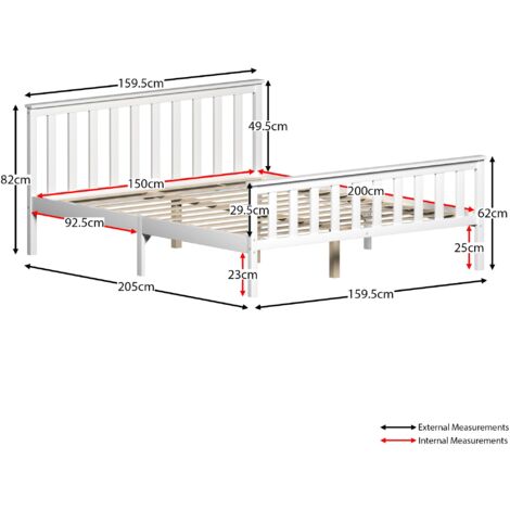 Milan 5ft King Size Solid Pine Wood Bed Frame, High Foot End, 150 x 200 cm, White