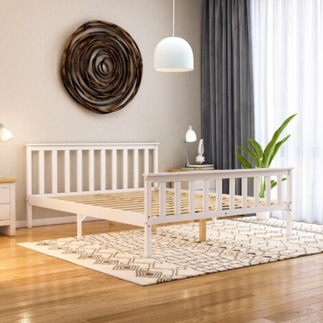 Milan 5ft King Size Solid Pine Wood Bed Frame, High Foot End, 150 x 200 cm, White