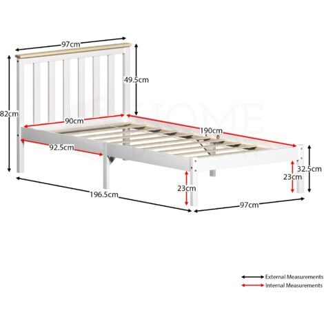 Milan 3ft Single Solid Pine Wood Bed Frame, Low Foot End, White-&-Pine ...