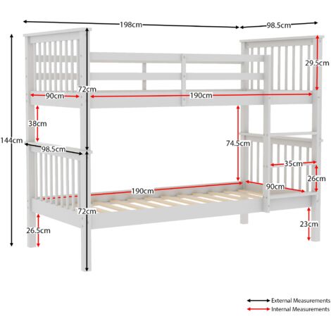 Milan 3ft Single Wood Detachable Bunk Bed, 90 x 190 cm, White