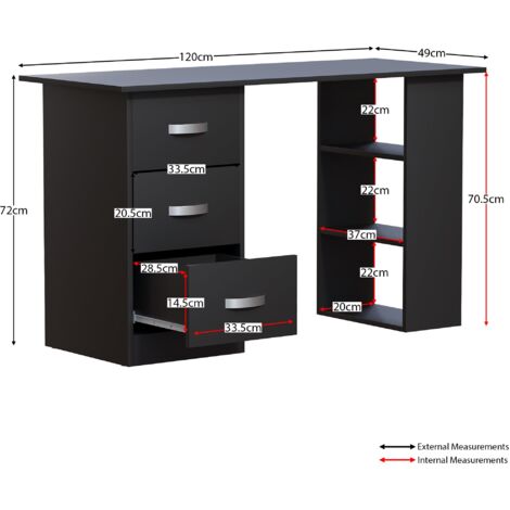 Mason Computer Desk 3 Drawer 3 Shelves PC Workstation Shelf Storage Home Office Table, Black