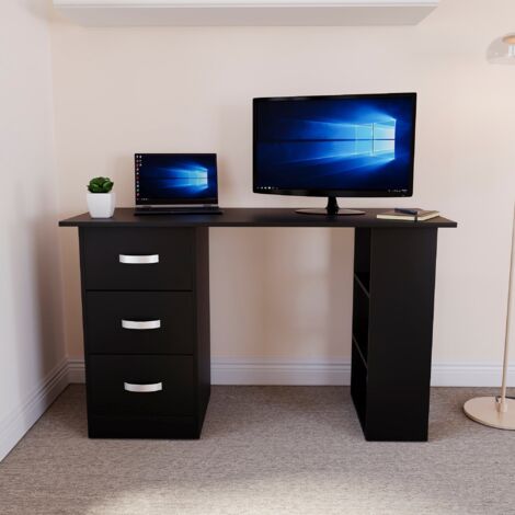 Mason Computer Desk 3 Drawer 3 Shelves PC Workstation Shelf Storage Home Office Table, Black