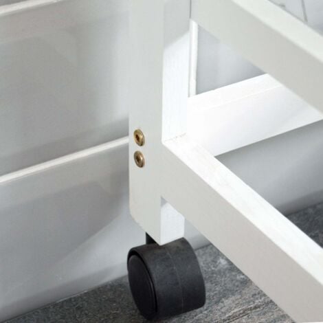Kitchen Trolley Wooden Portable Cart Serving Trolley Cabinet, White, 4 Tier