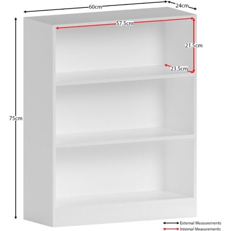 Cambridge 3 Tier Low Bookcase Shelving Storage Unit, White