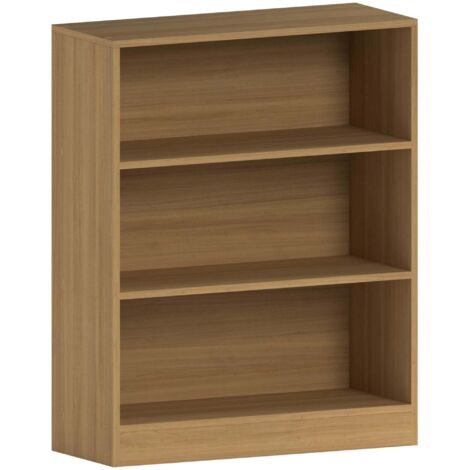 Cambridge 3 Tier Low Bookcase Shelving Storage Unit, Oak