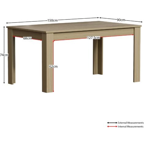 Medina 6 Seater Dining Table MDF Wood, 150 x 90 cm, Oak