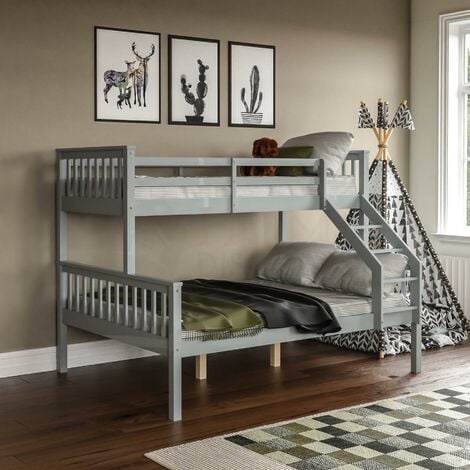 Milan Triple Sleeper Solid Pine Wood Detachable Bunk Bed, Single & Double  Bed, Grey