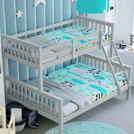 Milan Triple Sleeper Solid Pine Wood Detachable Bunk Bed, Single & Double Bed, Grey