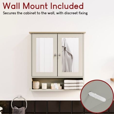 Priano 2 Door Bathroom Cabinet With Shelf Mirrored Wall Mounted Cabinet, Grey