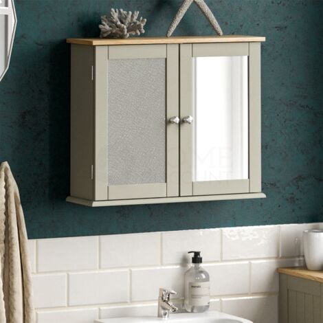 Priano 2 Door Bathroom Cabinet Mirrored Wall Mounted Cabinet, Grey