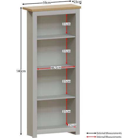 Arlington 4 Tier Bookcase Shelving Storage Unit, Grey