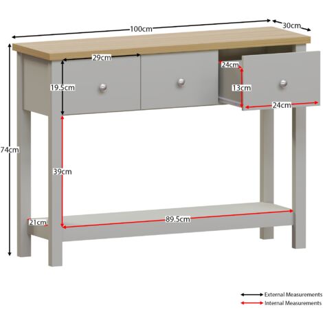 Arlington 3 Drawer Console Table With Shelf Side End Hallway Table, Grey