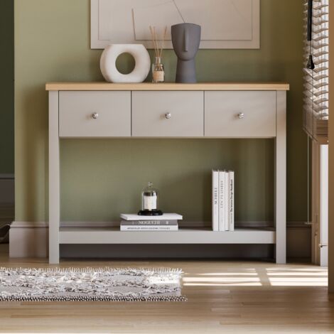 Arlington 3 Drawer Console Table With Shelf Side End Hallway Table, Grey