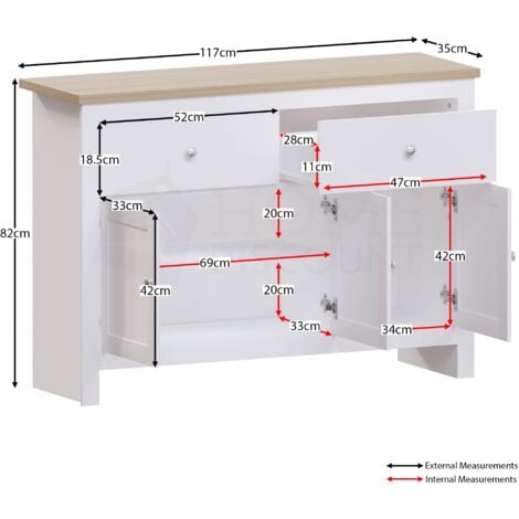 Arlington Sideboard 2 Drawer 3 Door Cabinet Cupboard Storage, White