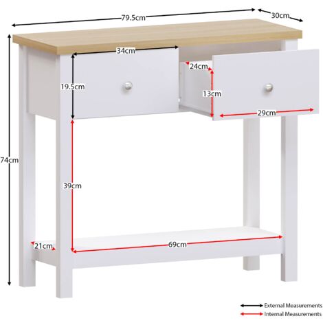 Arlington 2 Drawer Console Table With Shelf Side End Hallway Table, White