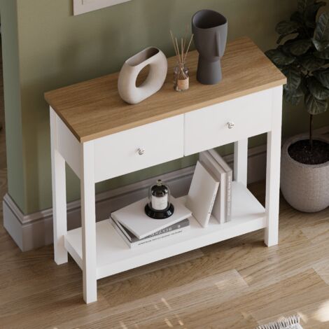 Arlington 2 Drawer Console Table With Shelf Side End Hallway Table, White