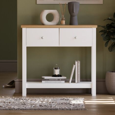 Arlington 2 Drawer Console Table With Shelf Side End Hallway Table, White