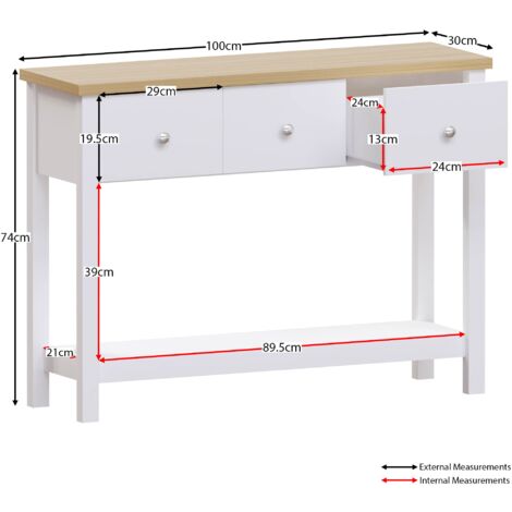 Arlington 3 Drawer Console Table With Shelf Side End Hallway Table, White