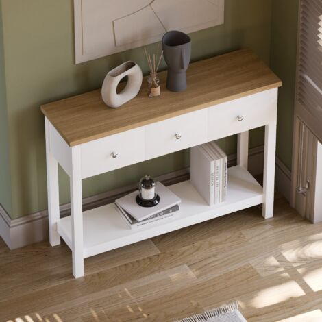 Arlington 3 Drawer Console Table With Shelf Side End Hallway Table, White