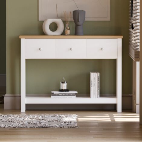 Arlington 3 Drawer Console Table With Shelf Side End Hallway Table, White
