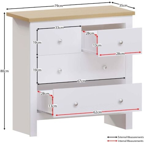 Arlington 4 Drawer Chest of Drawers Bedroom Storage Furniture, White