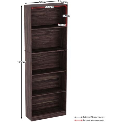 Cambridge 5 Tier Extra Large Bookcase Shelving Storage Unit, Walnut