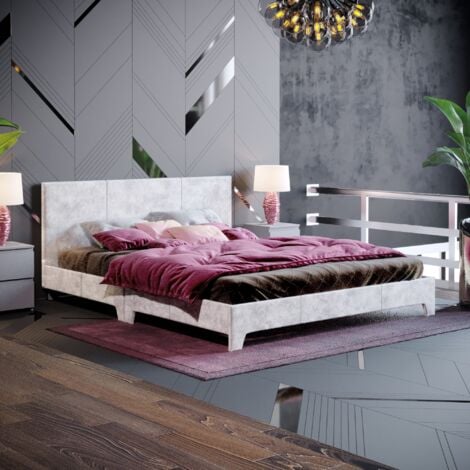 Victoria 5ft King Size Fabric Bed Frame, Silver Velvet, 200 x 150 cm