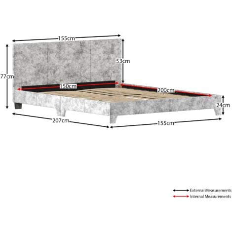 Victoria 5ft King Size Fabric Bed Frame, Silver Velvet, 200 x 150 cm