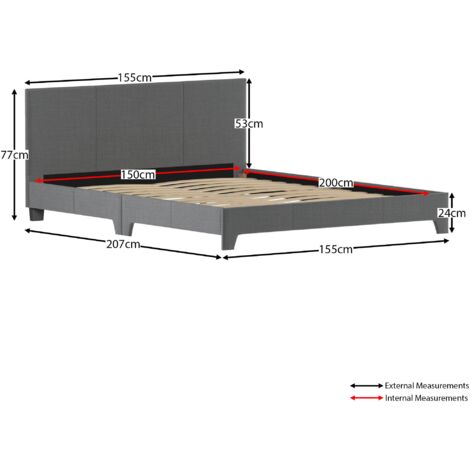 Victoria 5ft King Size Fabric Bed Frame, Dark Grey Linen, 200 x 150 cm