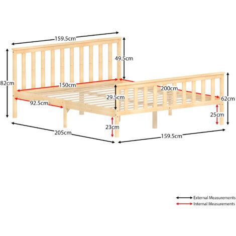 Milan 5ft King Size Solid Pine Wood Bed Frame, High Foot End, 150 x 200 cm, Pine