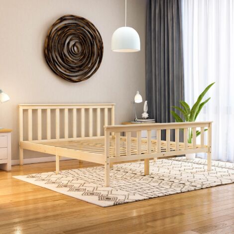 Milan 5ft King Size Solid Pine Wood Bed Frame, High Foot End, 150 x 200 cm, Pine