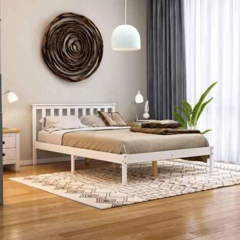 Milan 4ft6 Double Solid Pine Wood Bed Frame, Low Foot End, White, 190 x 135 cm
