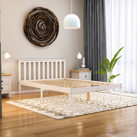 Milan 4ft6 Double Solid Pine Wood Bed Frame, Low Foot End, 135 x 190 cm, White