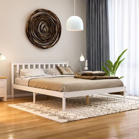 Milan 5ft King Size Solid Pine Wood Bed Frame, Low Foot End, White, 200 x 150 cm