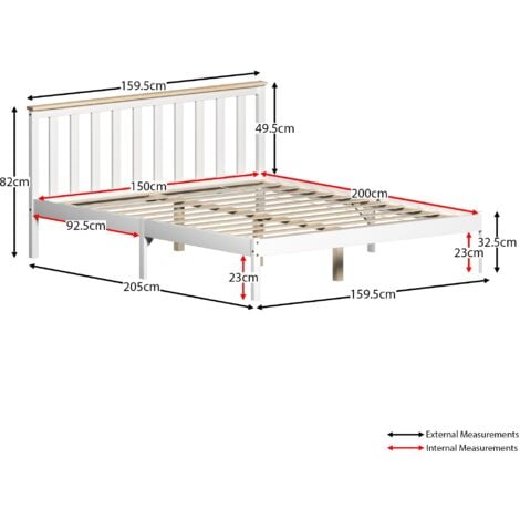 Milan 5ft King Size Solid Pine Wood Bed Frame, Low Foot End, White-&-Pine, 200 x 150 cm