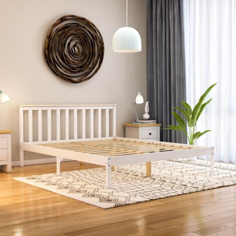 Milan 5ft King Size Solid Pine Wood Bed Frame, Low Foot End, White-&-Pine, 200 x 150 cm