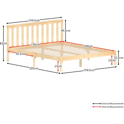 Milan 5ft King Size Solid Pine Wood Bed Frame, Low Foot End, 150 x 200 cm, Pine