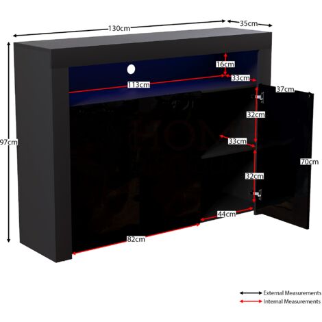 Nova LED Sideboard 3 Door Modern High Gloss Storage Cabinet Cupboard, Black