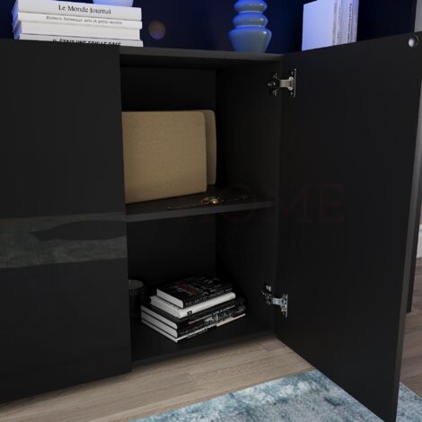 Nova LED Sideboard 3 Door Modern High Gloss Storage Cabinet Cupboard, Black