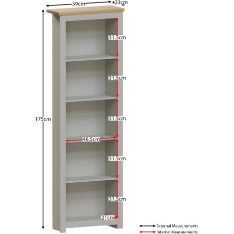 Arlington 5 Tier Bookcase Shelving Storage Unit, Grey