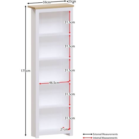 Arlington 5 Tier Bookcase Shelving Storage Unit, White