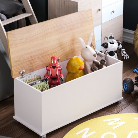 Leon Toy Box Storage Ottoman Bench Seat Bedroom Hallway Chest, White-&-Oak