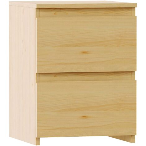 Denver 2 Drawer Bedside Table Cabinet Chest Nightstand Bedroom Furniture, Pine
