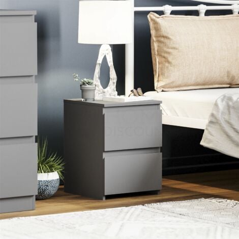 Hulio 2 Drawer Chest Bedside High Gloss Wood Bedroom Side Storage Furniture Unit