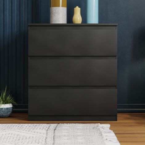 Denver 3 Drawer Chest of Drawers Bedroom Storage Furniture, Black