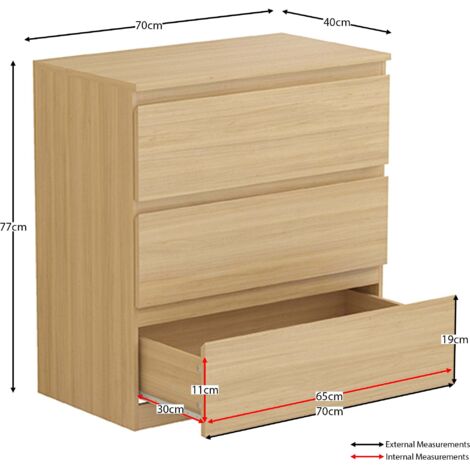 Denver 3 Drawer Chest of Drawers Bedroom Storage Furniture, Pine