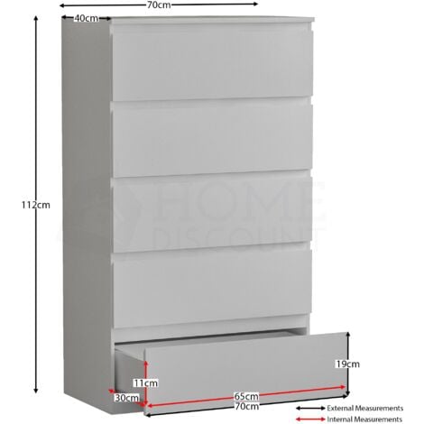 Denver 5 Drawer Chest of Drawers Bedroom Storage Furniture, White