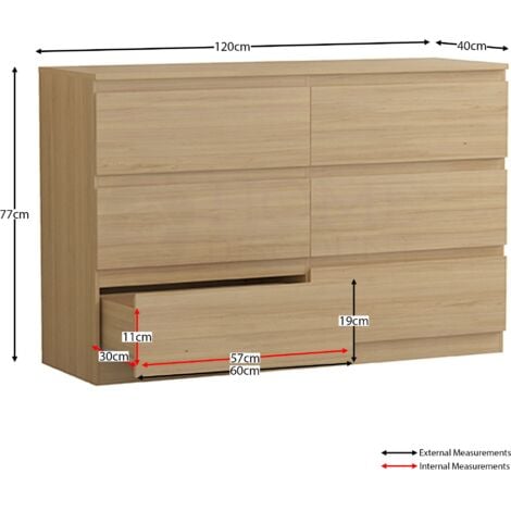 Denver 6 Drawer Chest of Drawers Bedroom Storage Furniture, Pine