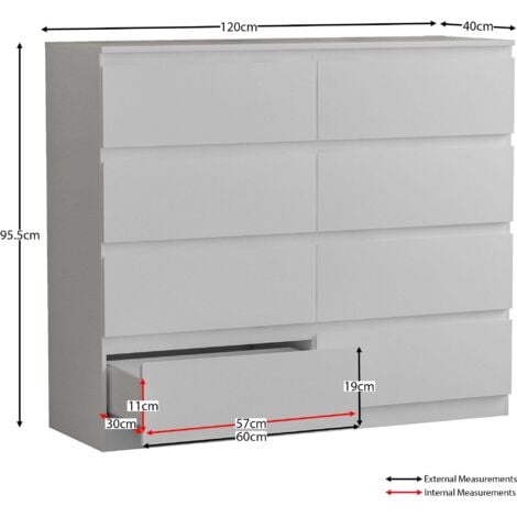Denver 8 Drawer Chest of Drawers Bedroom Storage Furniture, White