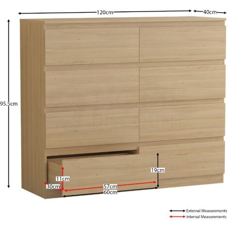 Denver 8 Drawer Chest of Drawers Bedroom Storage Furniture, Pine
